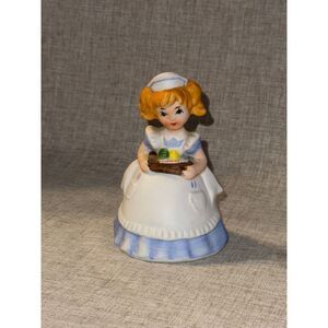 MSR Imports 1979 Bisque Ceramic Bell Nurse Holding Fruit Basket Blonde VTG